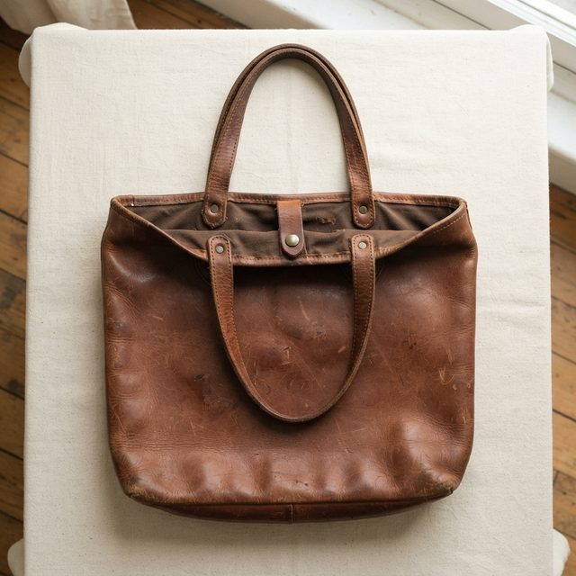 Sac cabas en cuir marron patiné